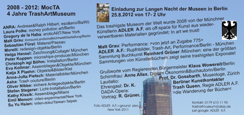Peter Koppen: Ausstellung und Live-Text-Performance im MocTA, Museum of contemporary TrashArt in Berlin, das erste und einzige TrashArtMuseum der Welt - LINK zu MocTA