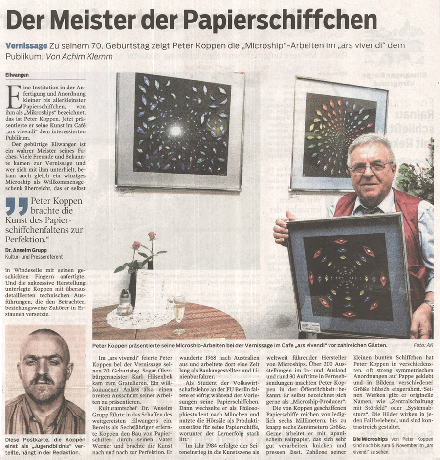 Peter Koppen PRESSE: Schwäbische Post, 16.09.2017