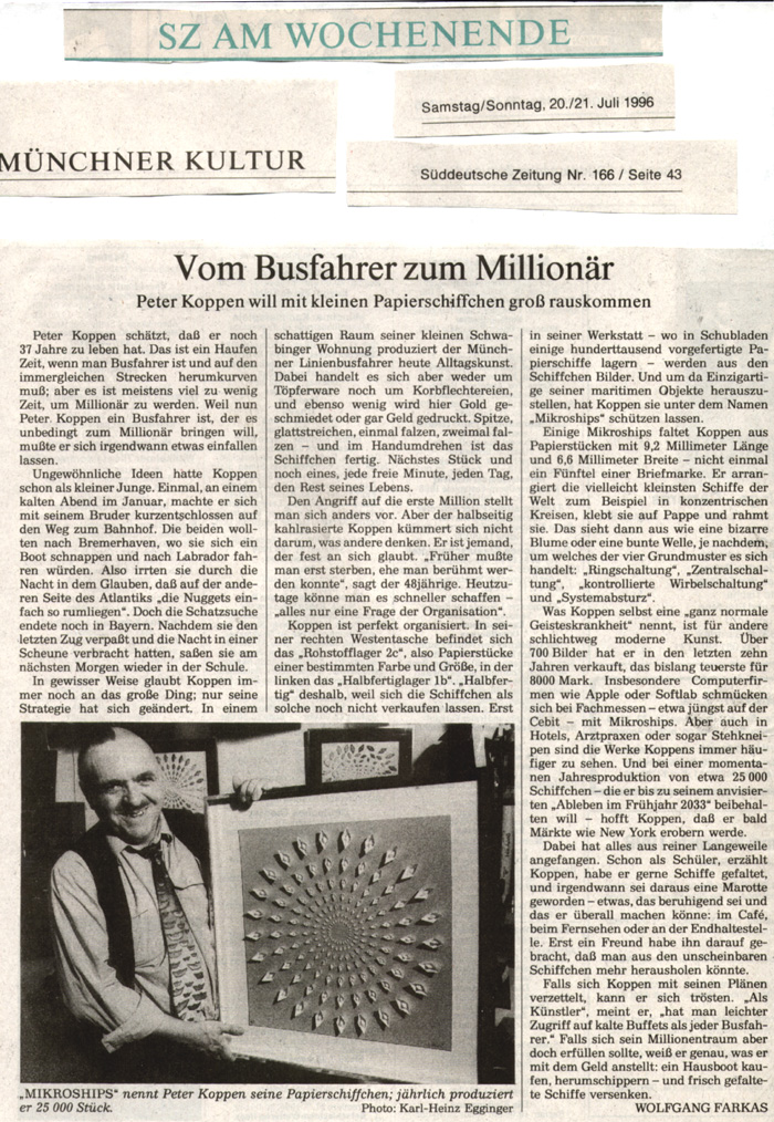 Peter Koppen PRESSE: Süddeutsche Zeitung, 20.07.1996