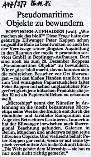 Peter Koppen PRESSE: AVZ/IJZ, 26.11.1985